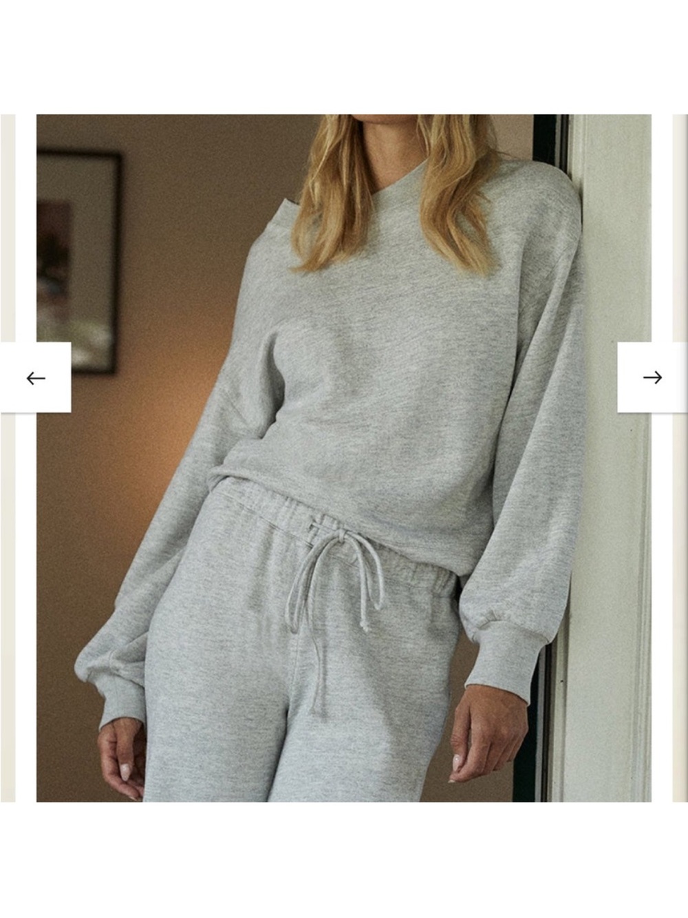 Monrow Blouson Sleeve Crewneck Sweatshirt Heather Grey Medium Casual Comfy Cozy